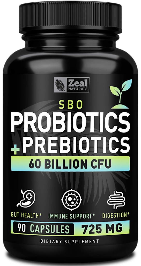 プロバイオティクスとプレバイオティクス+ SBOプロバイオティクス(60 Billion CFU | 90カプセル) 酸性プロバイオティクスW. 糖質増量ボラダイ、ビフィドバクテリア+ スポアプロバイオティック&有機スプルートプレバイオティックファイバーブレンド