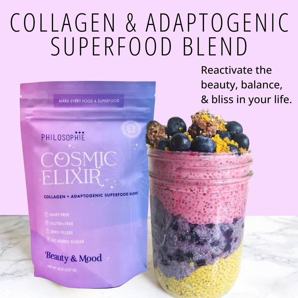 Philosophie Cosmic Elixir Collagen Superfood Blend with Adaptogens - オーガニック&無添加粉末Got Health、ホルモンバランス、共同サポート&スキンバイタリティ - 32サービング