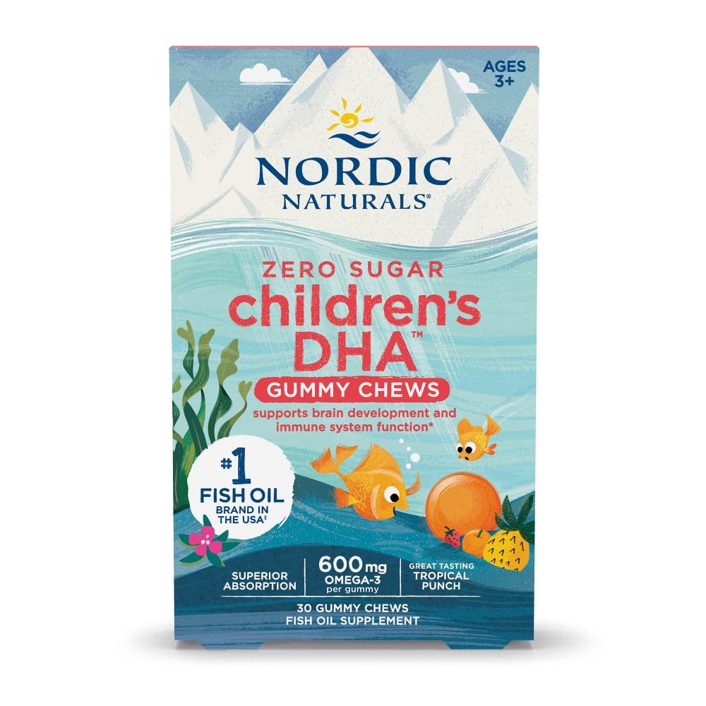 ノルディックナチュラルズゼロシュガーキッズDHA Gummy Chews、トロピカルパンチ - 30 Gummy Chews for Kids - 600mg Total Omega-3s - 脳開発、学習、健康な免疫 - Non-GMO - 30サービング
