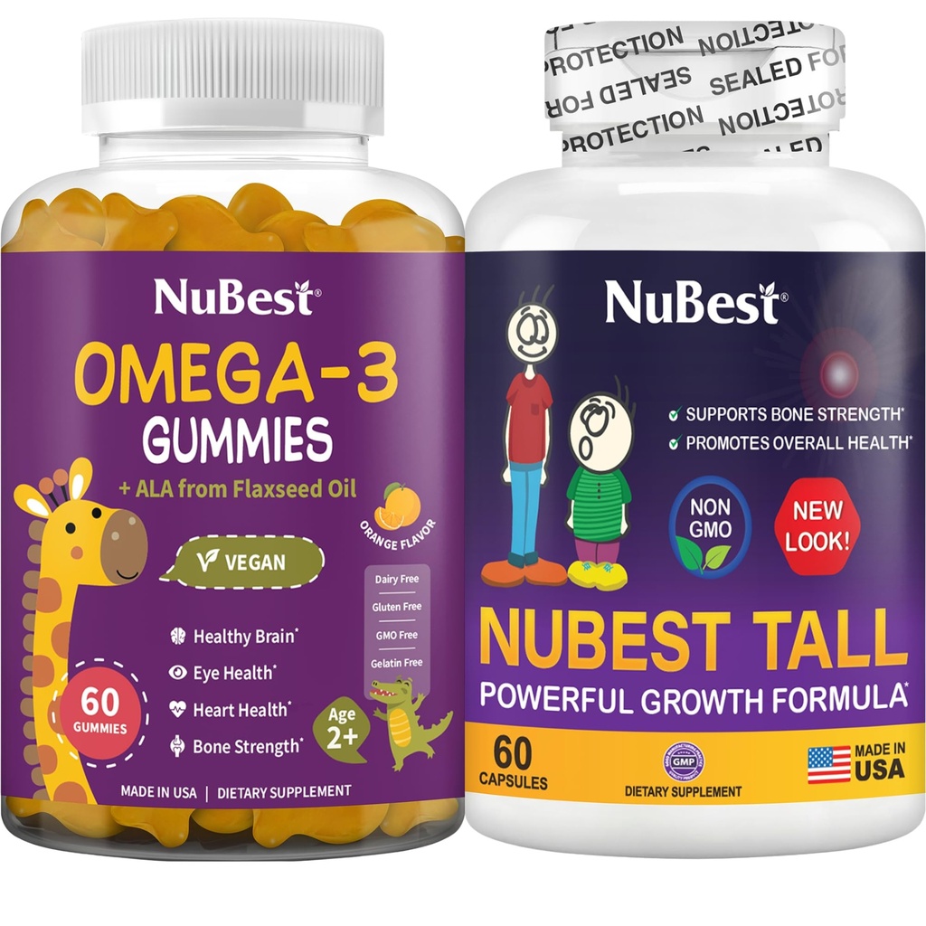 NuBest バンドル骨の成長 - 脳の成長: オメガ 3 グミーストール 子供のための新しいルック & カルシウム、コラーゲン、ハーブ、オメガ 3 亜麻仁油