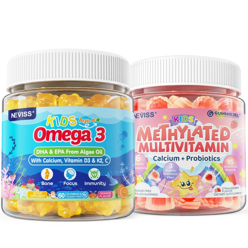 ビタミンD3及びK2、C、DHAが付いている子供によってメチル化されるMultivitaminのグミー、プロバイオティクス+オメガ3のグミー