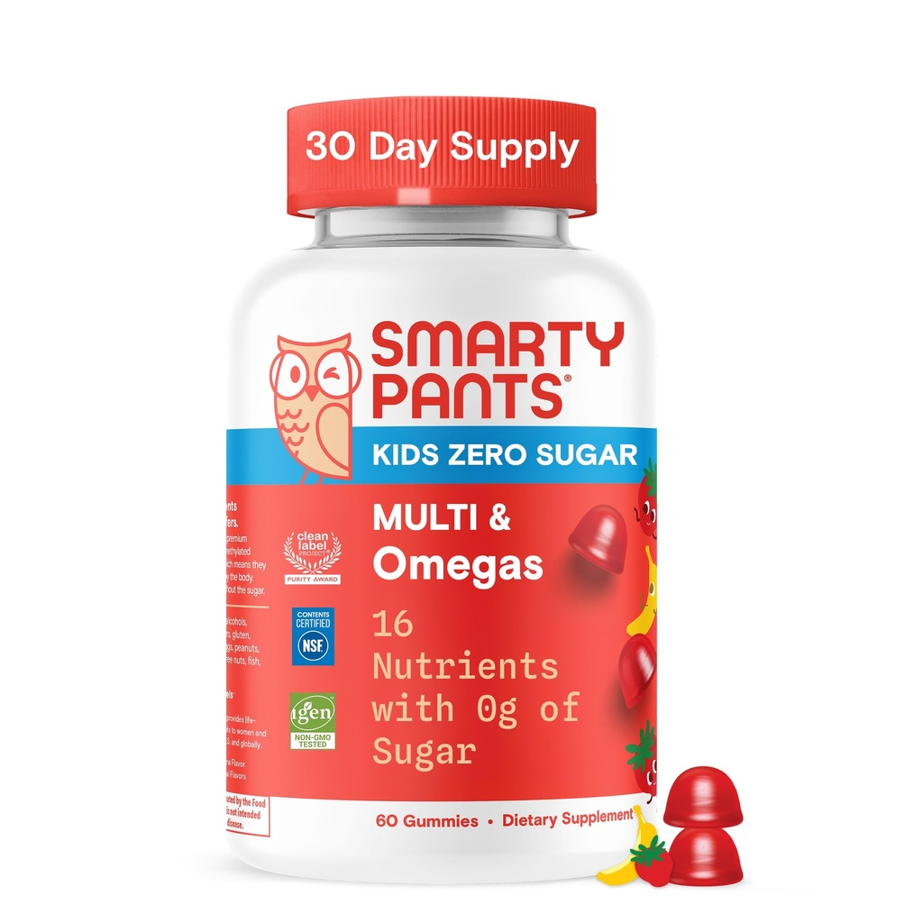 SmartyPantsはゼロ砂糖Multivitaminのグミーをからかいます:Omega-3、ビタミンD、C、A、植物ベースのグルテンフリー、いちごバナナ味、60カウント(30日の供給)