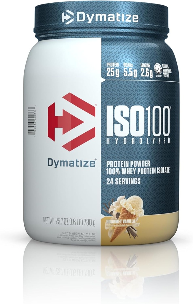 Dymatize ISO100 加水分解蛋白質の粉、100% の心配の隔離蛋白質、蛋白質の 25g、5.5g BCAAs のグルテンフリー、速い吸収、容易な消化、グルメ バニラ (24 のサービング)