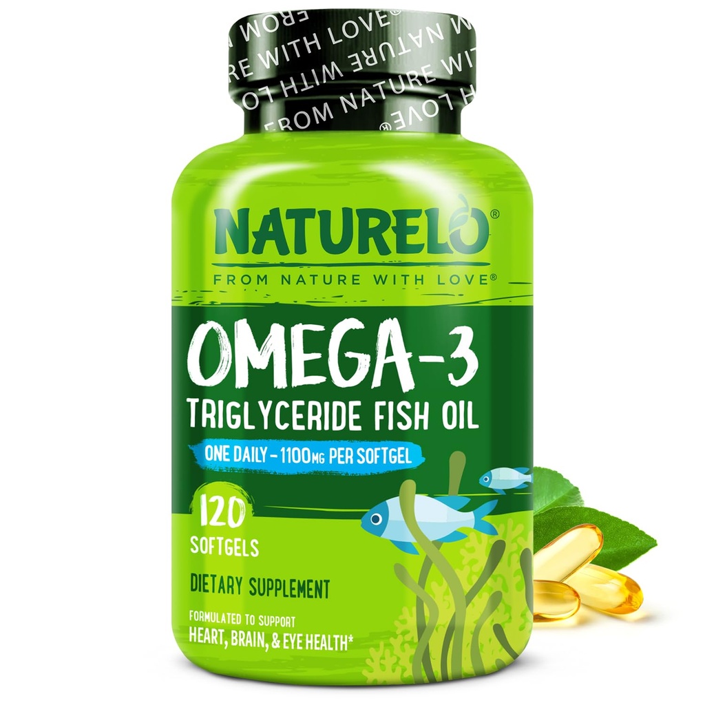 NATURELO Burplessオメガ3魚油サプリメント - 1100mgトリグリセリドオメガ3、EPA + DHA、心、目、脳、関節の健康のための液体魚油 - 120ソフトゲル、4ヶ月の供給