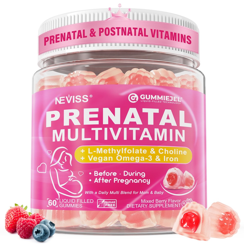 女性のMultivitamin Gummies w / Methylfolate 1mg、Choline Omega-3(DHA + EPA)の鉄、女性のbreastfeedingのためのPostnatalビタミン 前に、During & After Pregnancy、Sugar Free、Vegan、60Cts