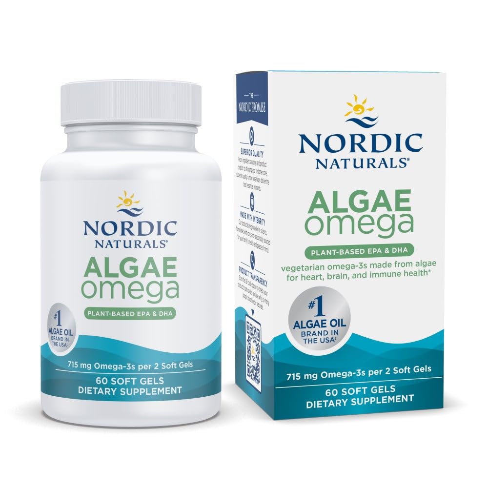 Nordic Naturals Algae Omega - 60 ソフトジェル - 715 mg Omega-3 - 認定ビーガン藻油 - 植物ベースのEPA&DHA - 心臓、目、免疫&脳の健康 - 非GMO - 30 サービング