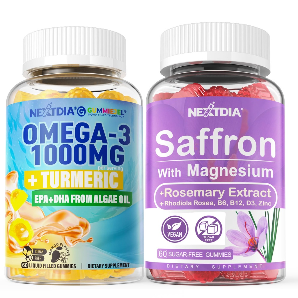 ビーガンオメガ-3 1000mg + ターメリック, サフランサプリメントグミ