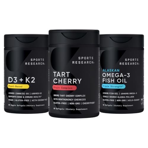 スポーツリサーチ®マルチビタミンパックw/CherryPure®タルトチェリーフルーツコンプレックス800mg、ビタミンD3 5000iu + K2 100mcg、アラスカオメガ-3フィッシュオイル1250mg - 非GMO・砂糖フリー・グルテンフリー