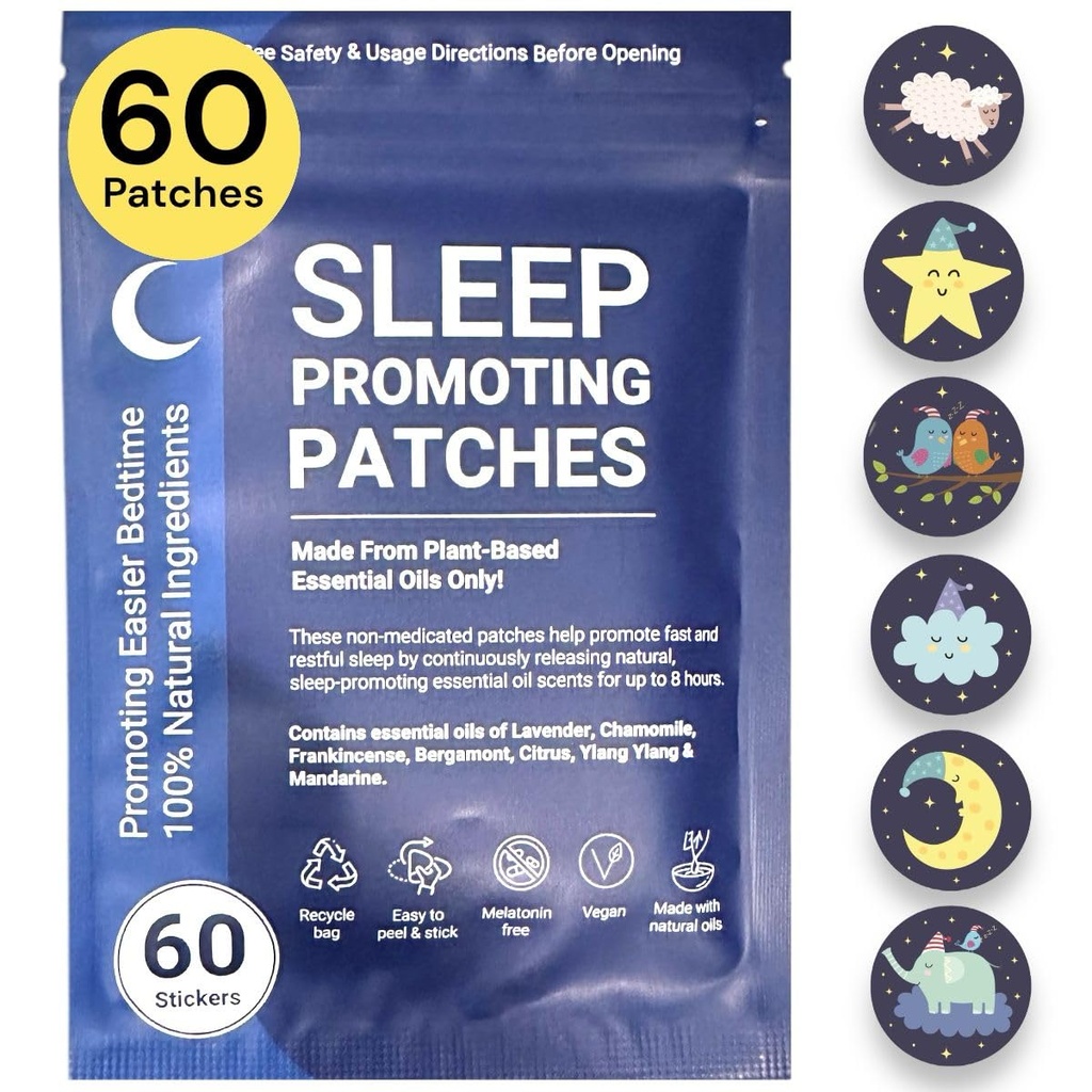 大人のための睡眠パッチ - 60 100%の植物ベースの自然エッセンシャルオイル睡眠補助パッチ、無メラトニン、禅と簡単な就寝時間のための睡眠ステッカー