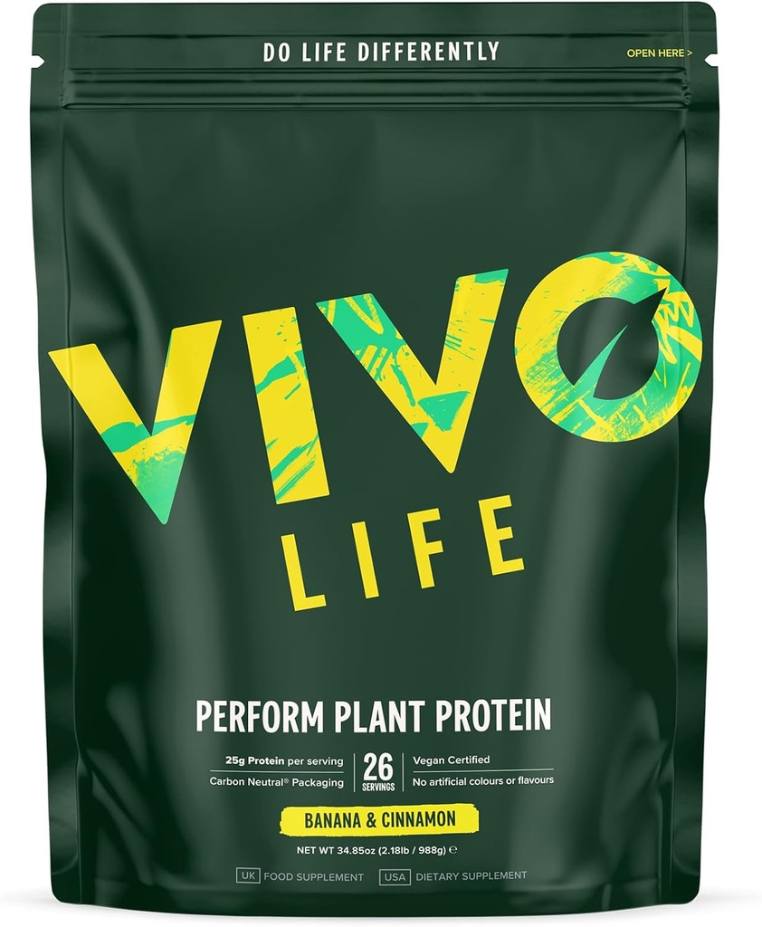 Vivoの生命は植物蛋白質の粉-BCAA (34.85のoz、バナナ及びシナモン)とPea及び麻の蛋白質のブレンドを実行します