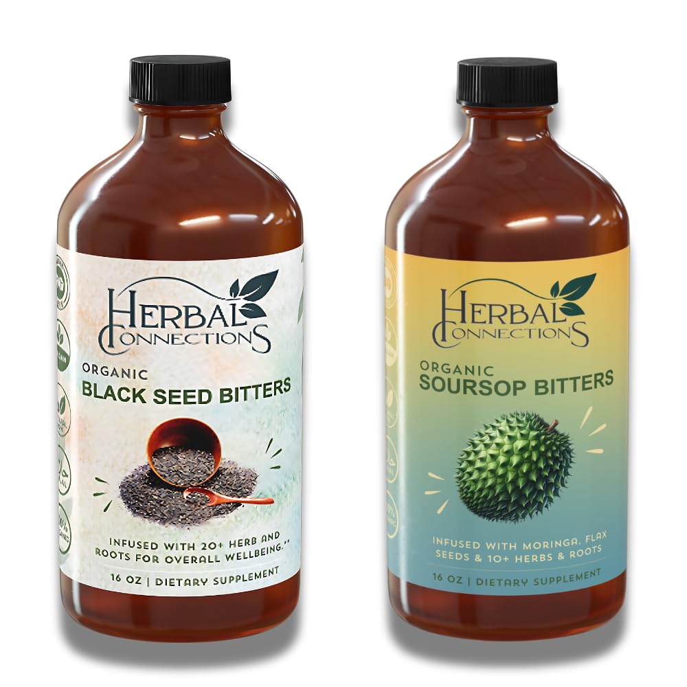 ハーブコネクションオーガニックサワーソップ&ブラックシードビターズバンドル - Gentle Detox&Digestive Health 2 Bottles、32 Ounces(それぞれ16 Ounces)、64サービングのための天然植物ベースの成分