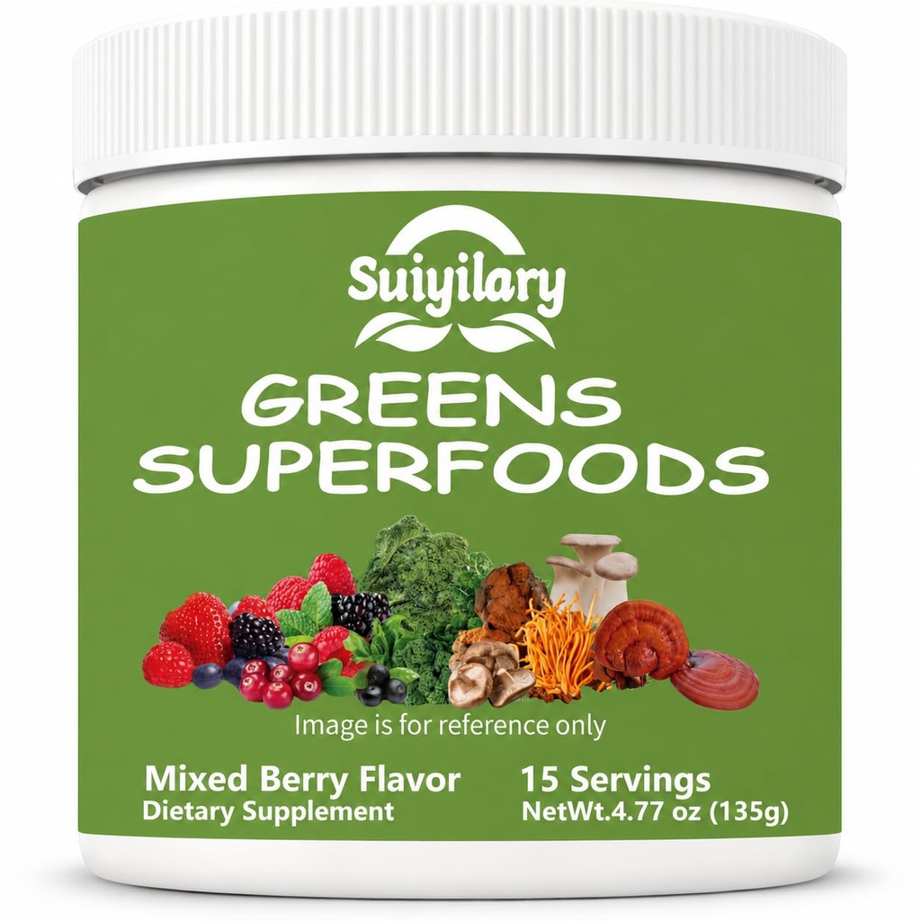Suiyilary Greensの消化器の健康、砂糖のためのSuperfoodsの粉は極度の緑の粉、スピルリナ、Bloating及びガット サポート、女性のための毎日のサポート、混合されたベリー(15のサービング)を混合しました