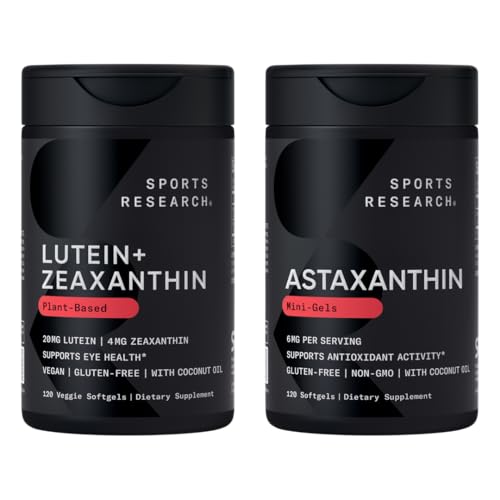スポーツリサーチ®アイサポート - 20mg Lutein + 4mg ゼアキサンチンは、Lute-Gen® と 6mg アスタキサンチンは、アイスランドのアスタキサンチンサプリメント (120 Softgels 各)