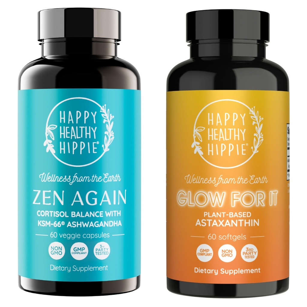 ハッピーヘルシーなHippie Glow、アスタキサンチンサプリメント&ゼネアgainコルチゾールマネージャ