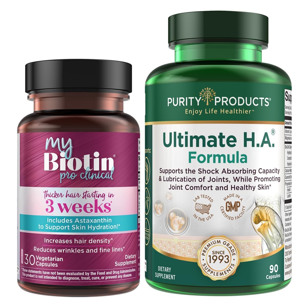 純度製品バンドル - MyBiotin ProClinical + Ultimate H.A MyBiotin ProClinical(Biotin、MB40Xのマトリックス、アスタキサンチン) - Ultimate H.A.(バイオセルコラーゲン、ケルセチン、ヒアルロン酸+以上)