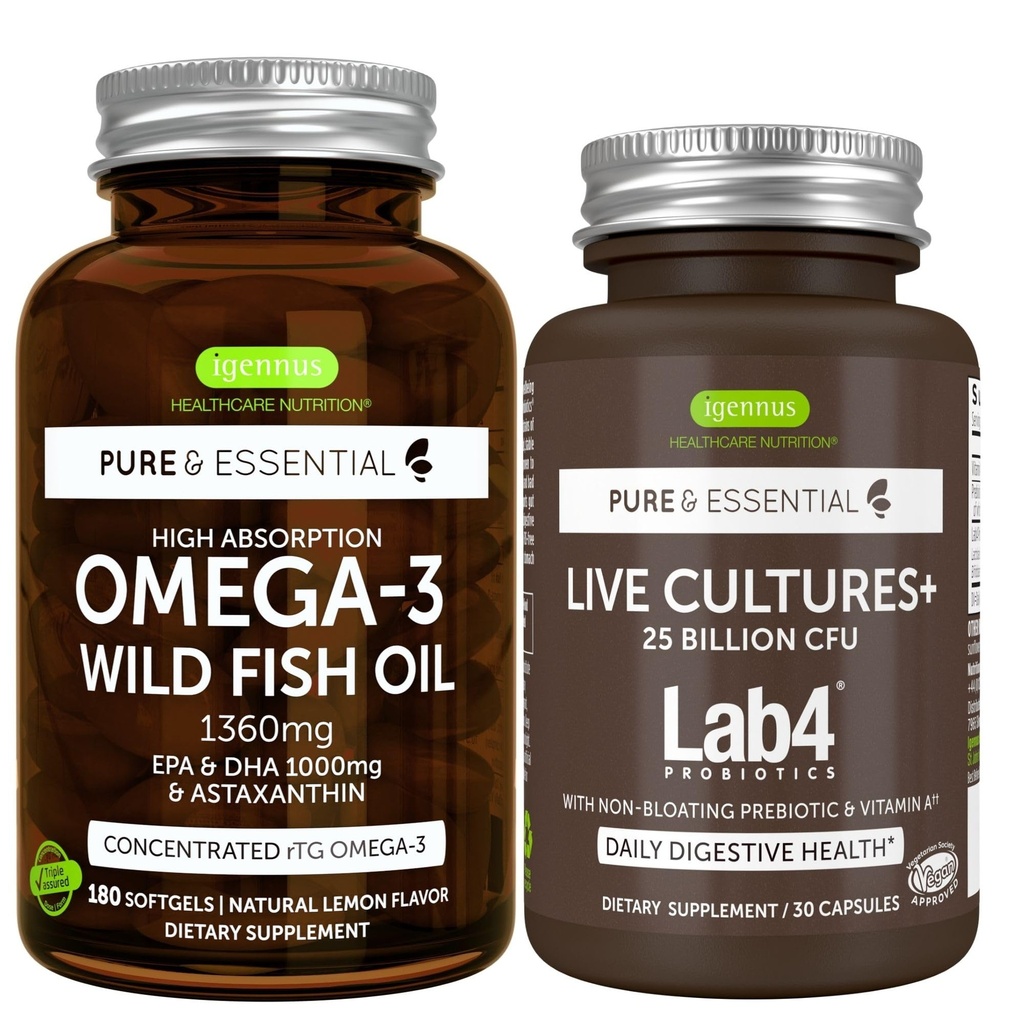純粋で及び本質的な高い吸収オメガ3の野生の魚油1360mg +生きている文化+ Lab4 Probioticsはアスタキサンチン+ 25のビリオンCFU LactobacillusのAcdophilus及びBifidobacteriumのwiが付いている1000mg EPA及びDHAを束ねます
