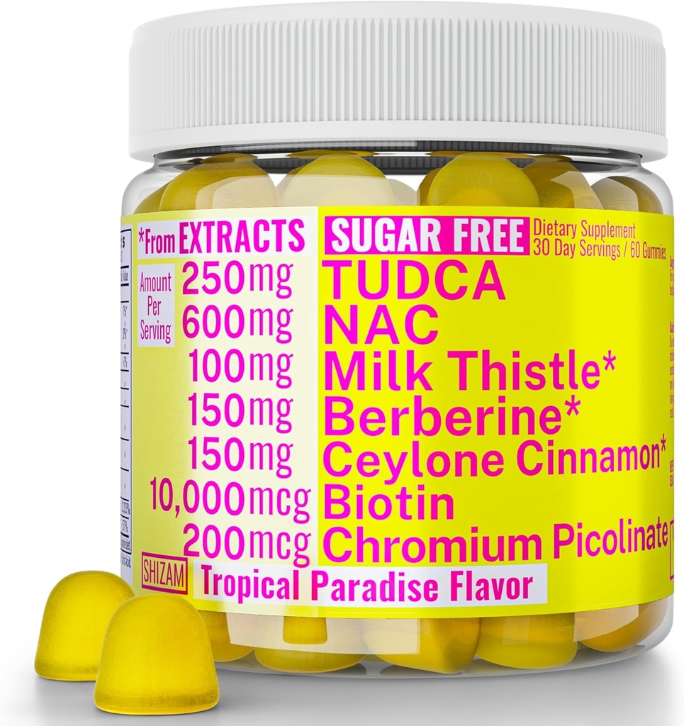 Sugar Free Gummies Gummies with Chromium Picolinate TUDCA NAC Organic Ceylon Cinnamon Milk Thistle Berberine | Capsules Powder Supplements Alt | Bile Salts N-Acetyl-L-Cysteine Biotin N-Acetylcysteine