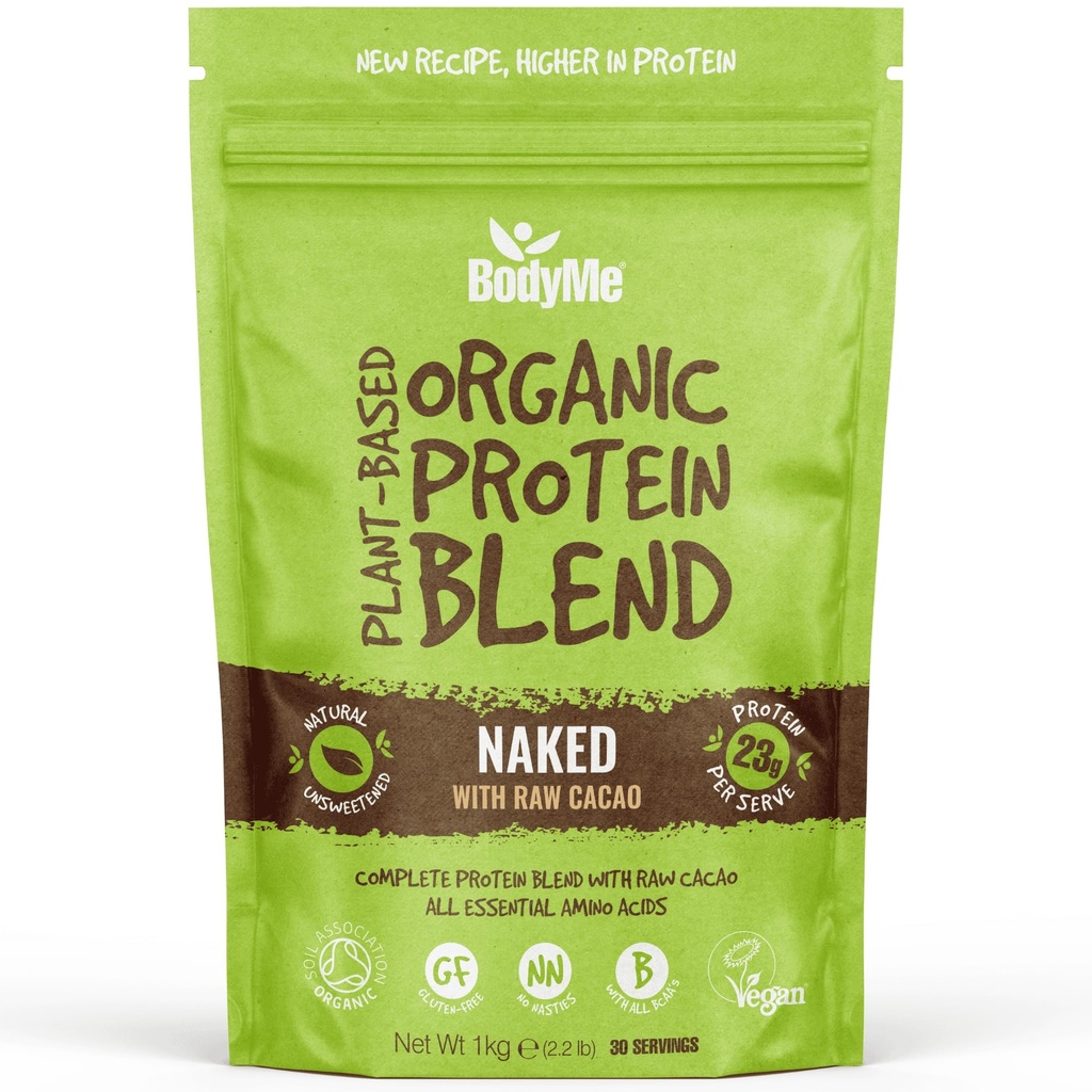 ボディメオーガニックビーガンプロテインパウダーブレンド | 生カオ | 2.2lb 1kg | UNSWEETENED with 3 プラントプロテイン