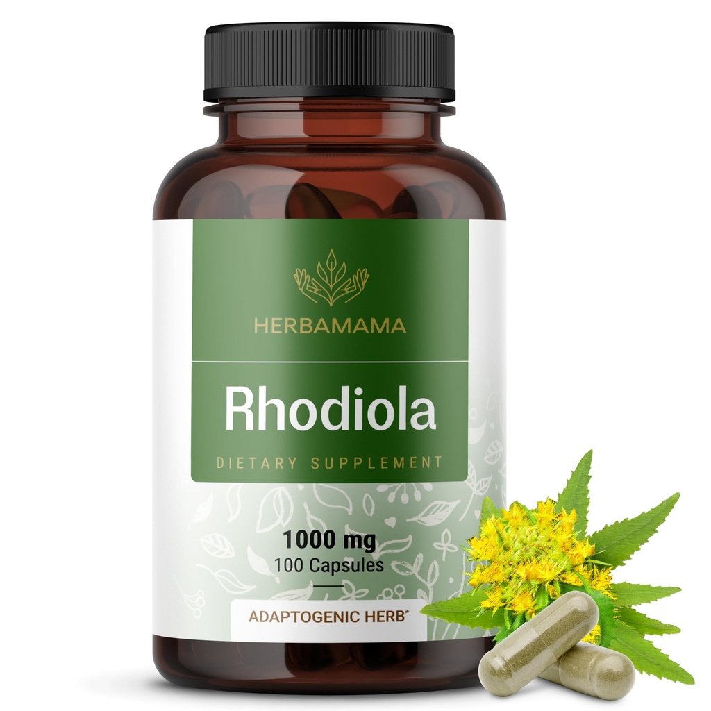HERBAMAMA Rhodiola rosea カプセル – 女性のための自然な更年期サプリメント* – 女性のリラックスサポートのためのサービングあたりの1,000mg Rhodiola rosea根の粉 – ビーガン, 非GMO – 50日の供給
