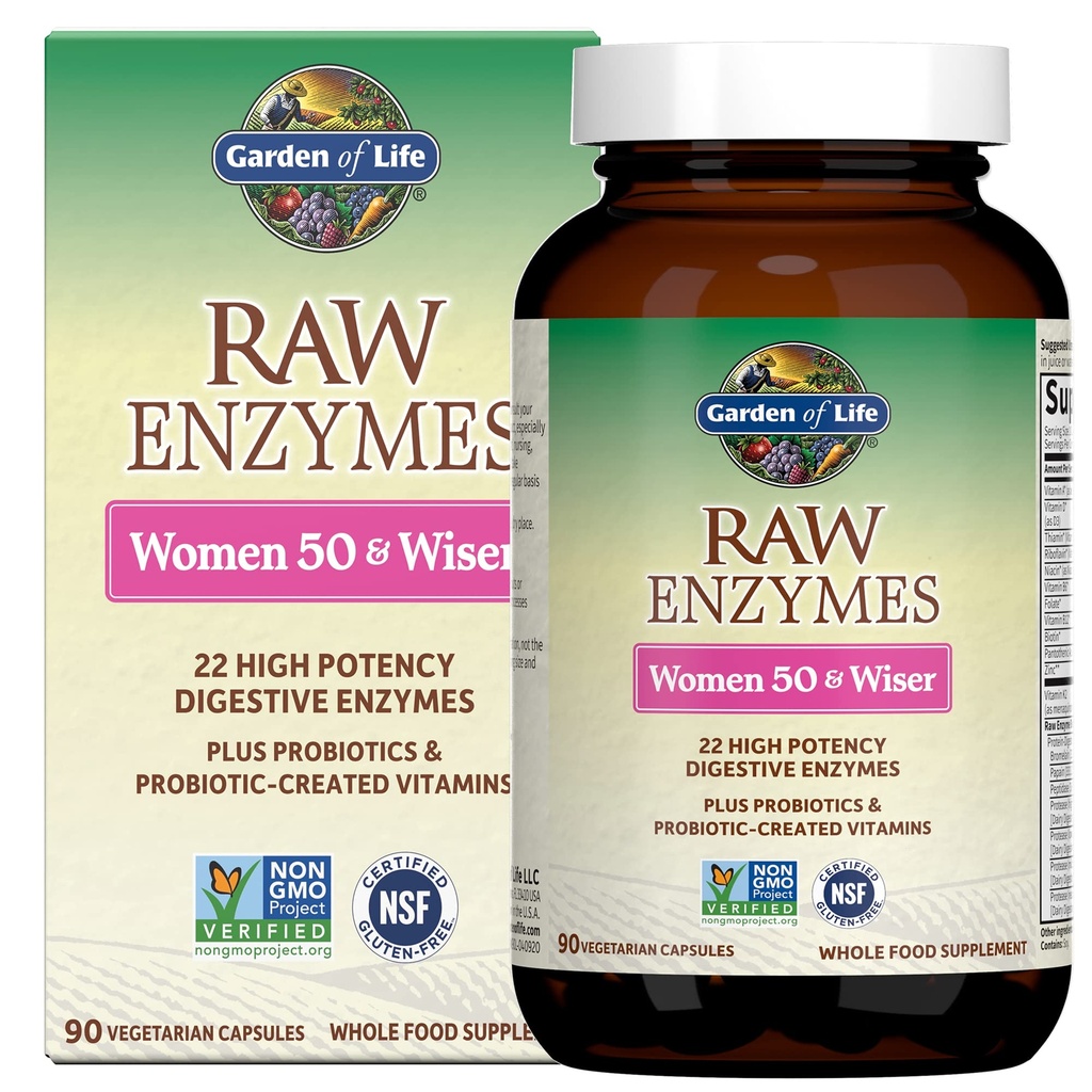 生命の庭 22 女性のための消化酵素 50 & Bromelain 以上, Papain & Lactase プラス プロバイオティクス ・ ビタミン B12, ビオチン ・ 亜鉛 – RAW 酵素 – 非GMO, グルテンフリー, ベジタリアン, 90 カプセル