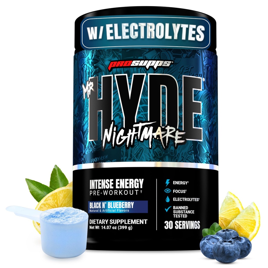 ProSupps Mr. Hyde Nightmare Pre Workout Powder with Caffeine & Beta Alanine - Intense Energy、メンタルフォーカス&パフォーマンスのためのプレワークアウト - ジム&フィットネスサプリメント(ブラックN'ブルーベリー、30サービング)
