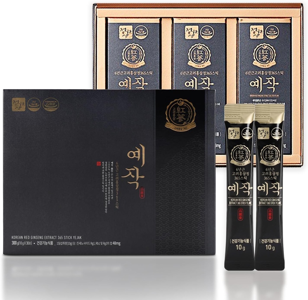 プレミアムイヤク 6年韓国赤参エキス | 30本 | ヴィーガン | 48mg ジンセノシドスティック | エネルギー・フォーカス・疲労・免疫サポート | 男性・女性向け日々のバイタリティサプリメント