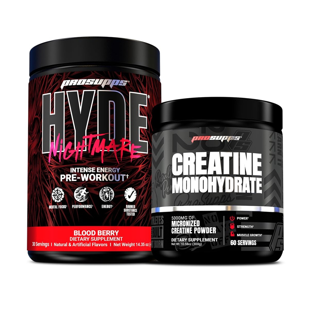 PROSUPPS ハイド・ナイトマーレ・インテンセント・エナジープレワークアウト、血ベリー、クレアチン300バンドル