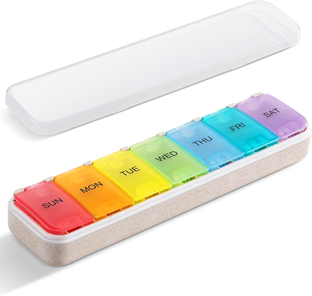 Zannakiの穀物繊維XL週刊の丸薬のオルガナイザー7日、ポップアップ開いた大きい旅行毎日の丸薬箱、湿気の証拠週の丸薬のホールダーの容器、ビタミンの薬物の補足のための関節炎の友好的な薬の箱