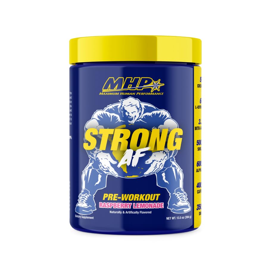 MHP Strong AF、プレワークアウト、マッスルビルディング、強度、パフォーマンス、クレアチン、シラジット、ベータアランイン、シトルリン、アルファGPC、ラズベリーレモネード、40サービング