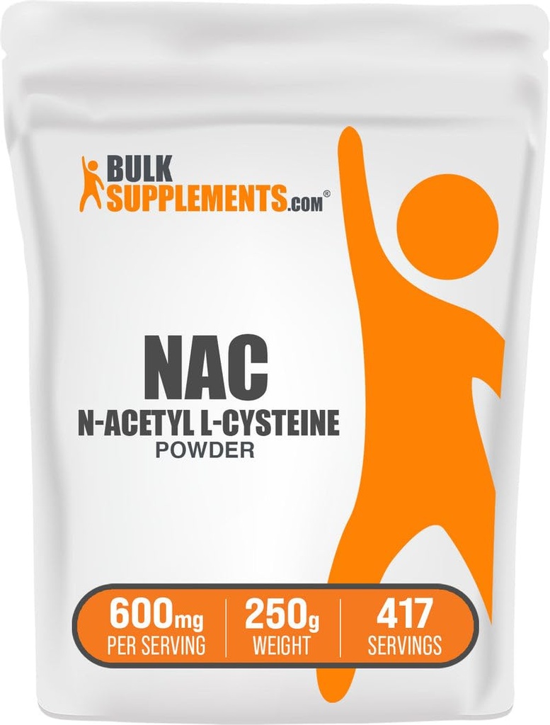 BulkSupplements.com NACパウダー - N-Acetyl Cysteine 600mg、NACサプリメント - 酸化防止サポート、グルテンフリー - サービングあたり600mg、417サービング、250g(8.8オンス)(パッケージ1)