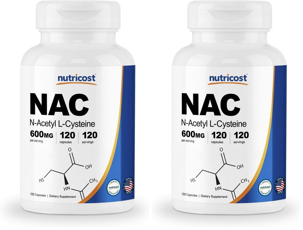 Nutricost N-Acetyl L-Cysteine(NAC) 600mg、120 ベジタリアンカプセル - Non-GMO、グルテンフリー、ベジタリアンキャップ(パッケージ 2)