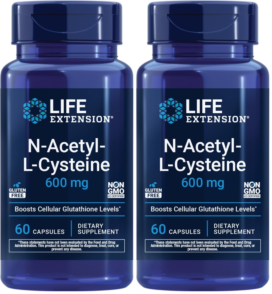 ライフエクステンションN-アセチル-L-Cysteine(NAC)、免疫、呼吸器の健康、NAC 600mg、Potent酸化防止サポート、吸収しやすい、60カプセル、(パッケージ2)