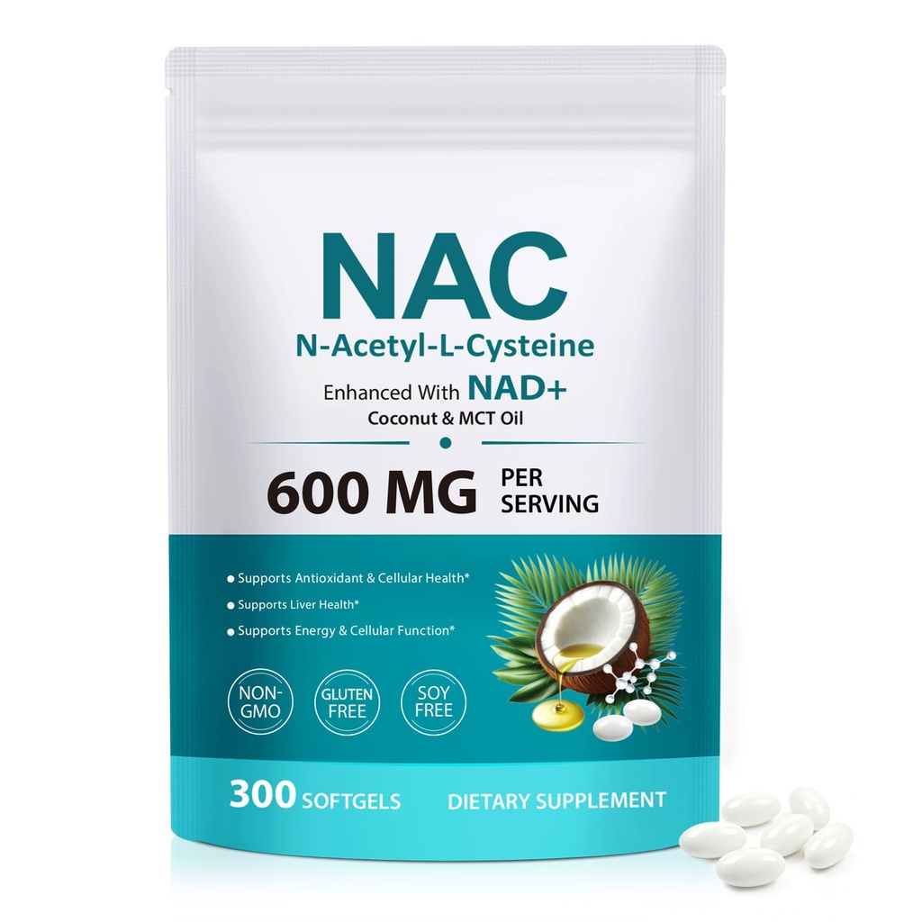FANSHI NACコンプレックス with NAD+&MCTオイル - 300 Softgels | N-Acetyl Cysteine Botanical Blend for Antioxidant サポート | 高吸収用ココナッツオイル配合 | 非GMO・ラボ試験済み
