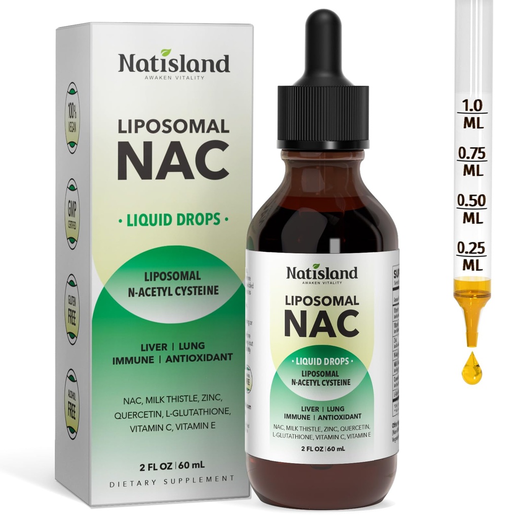 リポソーム液NACドロップ、NACサプリメントN-アセチルシステイン、NAC 600mgとミルクアワー&キッズ、肝臓&肺、免疫&抗酸化サポート、皮膚&細胞の健康、2 Fl Oz