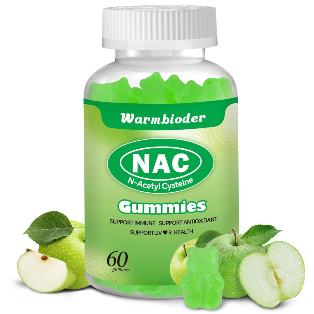 大人のためのNACグミー&キッズ1200mg、NAC補足N-アセチルシステイン、免疫サポート、NACのChewableサポート肝臓の健康、砂糖なし、緑のAppleの味