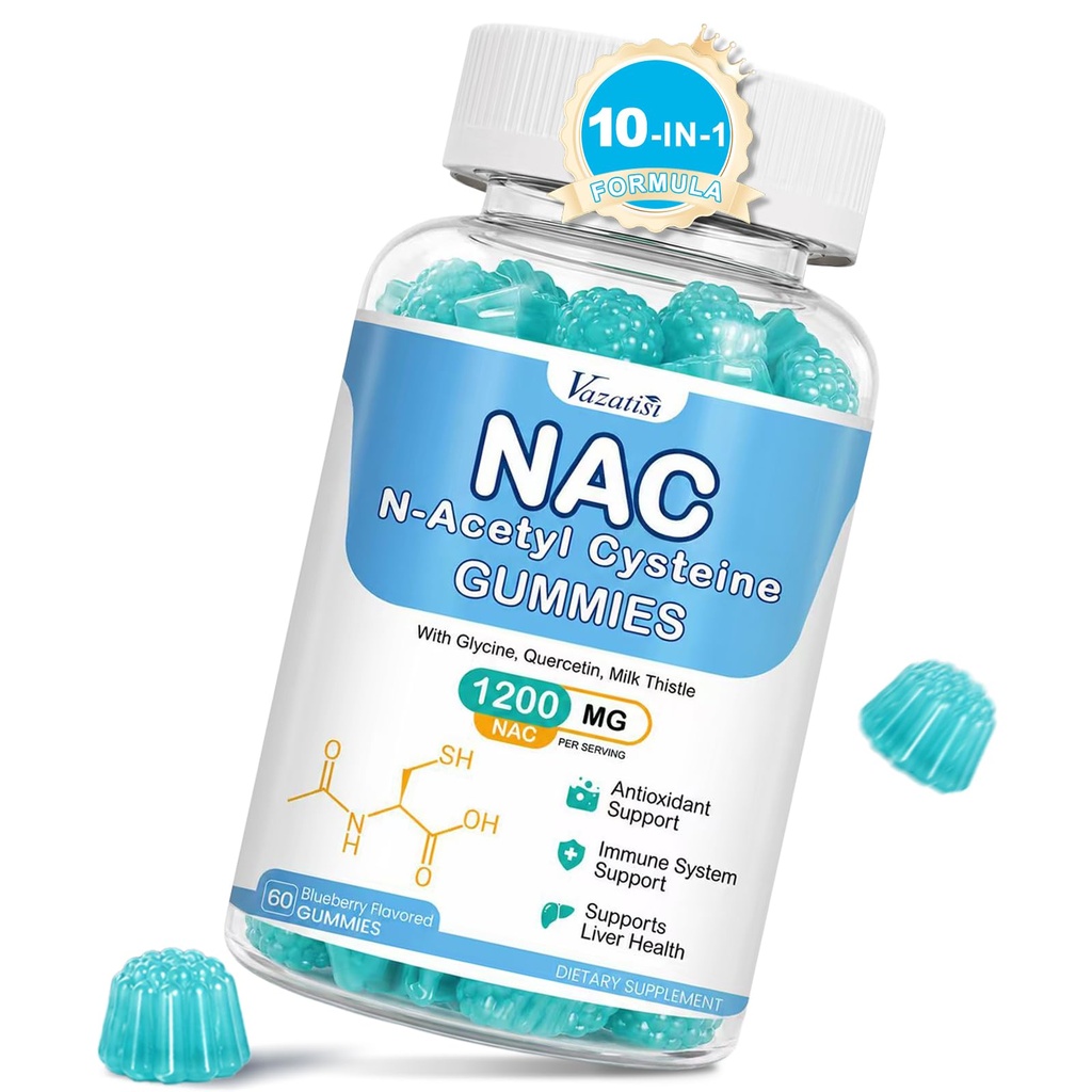 NACグミー、ミルクアザミ、セレン、B6、B12のNACサプリメント - 酸化防止剤、免疫サポート - Nアセチルシステイン600mg/ジミー - ブルーベリー風味、60Cts