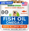 犬のためのBARK&SPARK Omega 3 - 180魚油は、犬の寝具、皮膚アレルギー、イッチリリーフ、ホットスポットトリートメント - 関節の健康 - 皮膚とコートサプリメント - EPA&DHA脂肪酸 - 犬のサーモンオイル