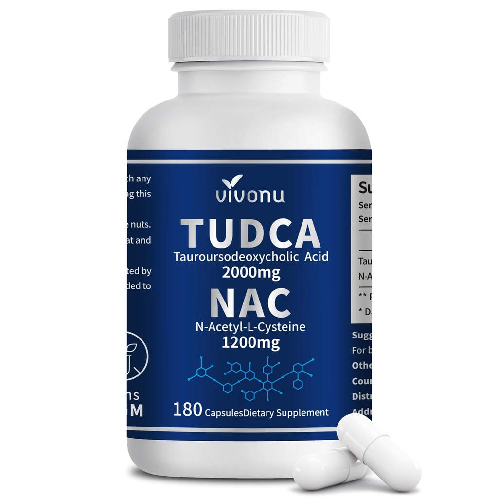 VivoNu TUDCA 2000mg + NAC 1200mgの補足の複雑なカプセル、強力なTUDCAのベール ソルト+ Nのアセチル Cysteineのレバー及びLung&の胆嚢の清潔のための酸化防止の補足、消化 - 180のカプセル