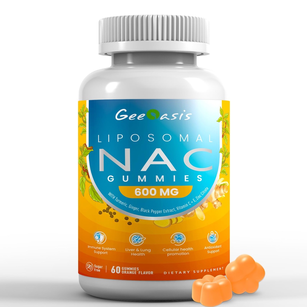Liposomal NACのグミー600mgの子供及び大人のためのNアセチル Cysteineの補足、Turmeric、ジンジャー、黒胡椒、免疫、肝臓及び肺サポート、酸化防止、砂糖なしのパイナップルの味、60の計算と