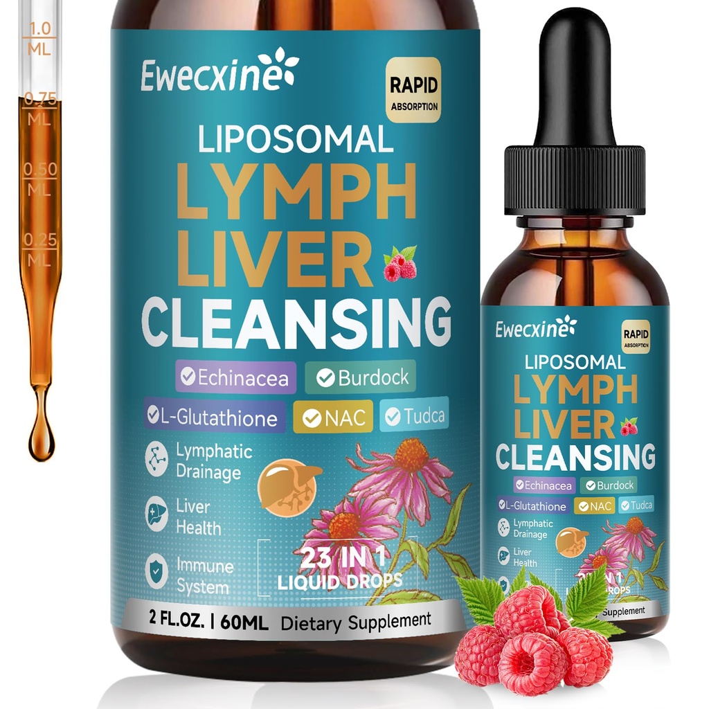 Liposomalのリンパの排水及び肝臓の清潔な低下、Echinacea、NAC、TUDCA、L-グルタチオン、リンパ、レバーの解毒及び修理、免疫サポート、ラズベリーの味、2つのflのozの補足のためのブルドック