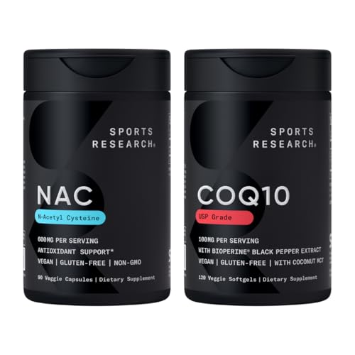 スポーツリサーチ®抗酸化支援パック - N-アセチルL-Cysteine(NAC) 600mg、CoQ10 100mgは、w /ココナッツオイル&バイオペリンを強化 - ビーガン・非GMO・グルテンフリー