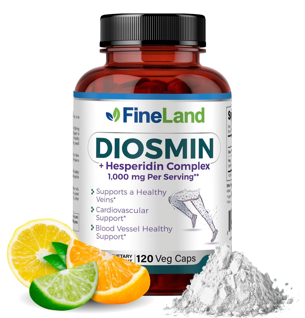 FineLand Diosmin & Hesperidin Complex, プレミアムアドバンストフォーミュラ, 1000 mg, 血流と循環サポート, 120 カプセル, 100% ビーガン, すべての自然