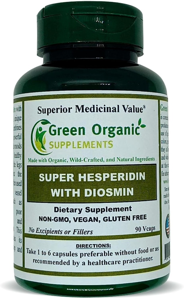 グリーンオーガニックサプリメント Hesperidin、Diosmin、Narangin、ユニークなフォーミュラ(手作り、非GMO、ビーガン、グルテンフリー)(シングル)