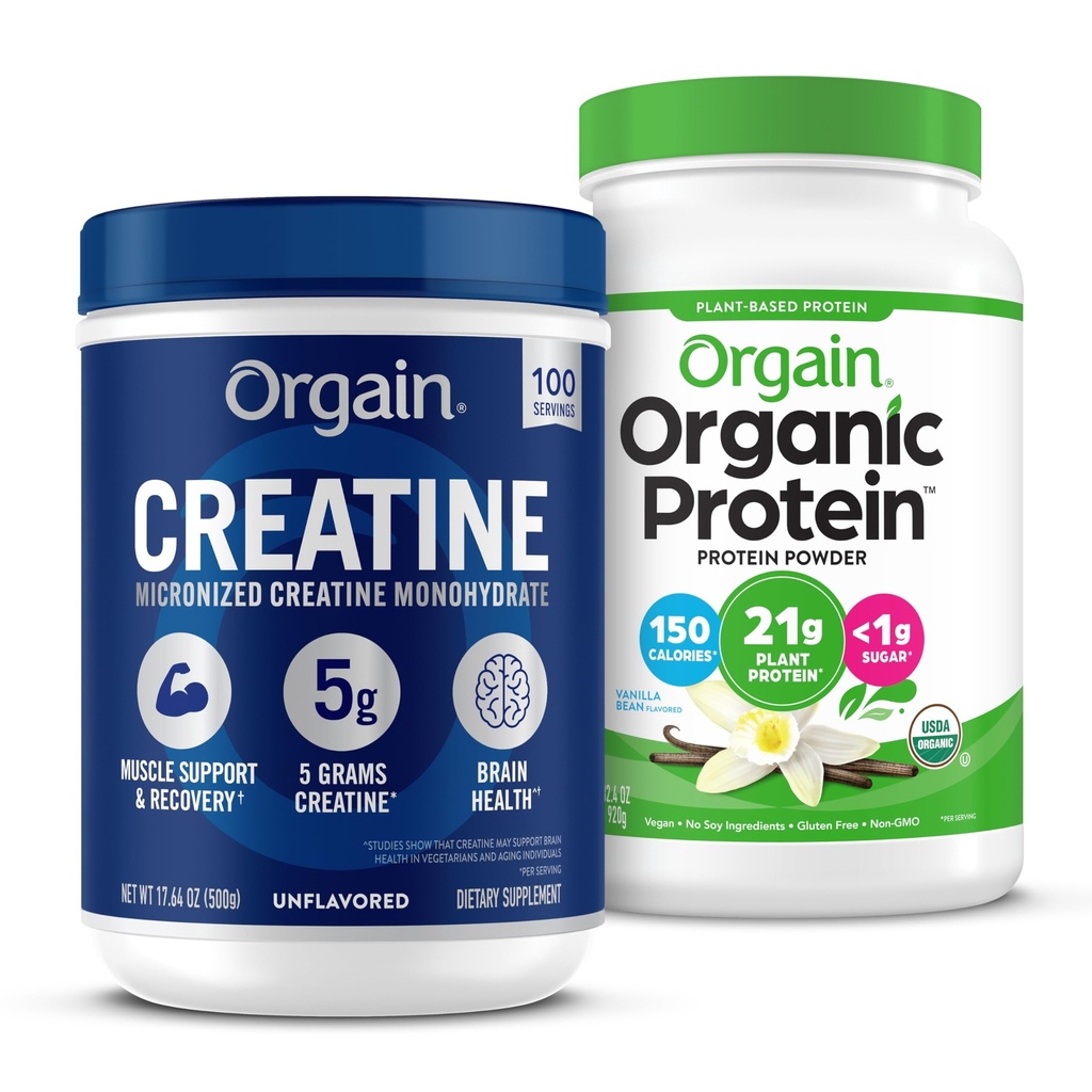 Orgainクレアチンモノハイドパウダー17.64 Oz (100サービング)&オーガニックビーガンバニラビーンズプロテインパウダー2.03 lbバンドル - 植物ベースのタンパク質と筋肉のサポート