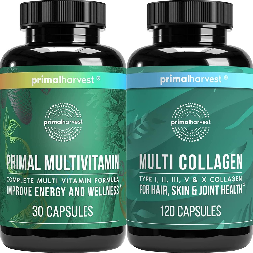 女性および人の多ビタミンのカプセルおよびコラーゲンのペプチッド ピルの束のためのPrimalの収穫のMultivitamin及びコラーゲンの補足