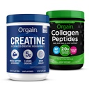 Orgainのクレアチンの Monohydrate の粉 17.64 Oz (100 のサービング)及びコラーゲンのペプチッド粉 1lb (20g の草の送りました) 束-筋肉、頭脳、皮及び接合箇所サポートのための不燃で、非 GMO の補足