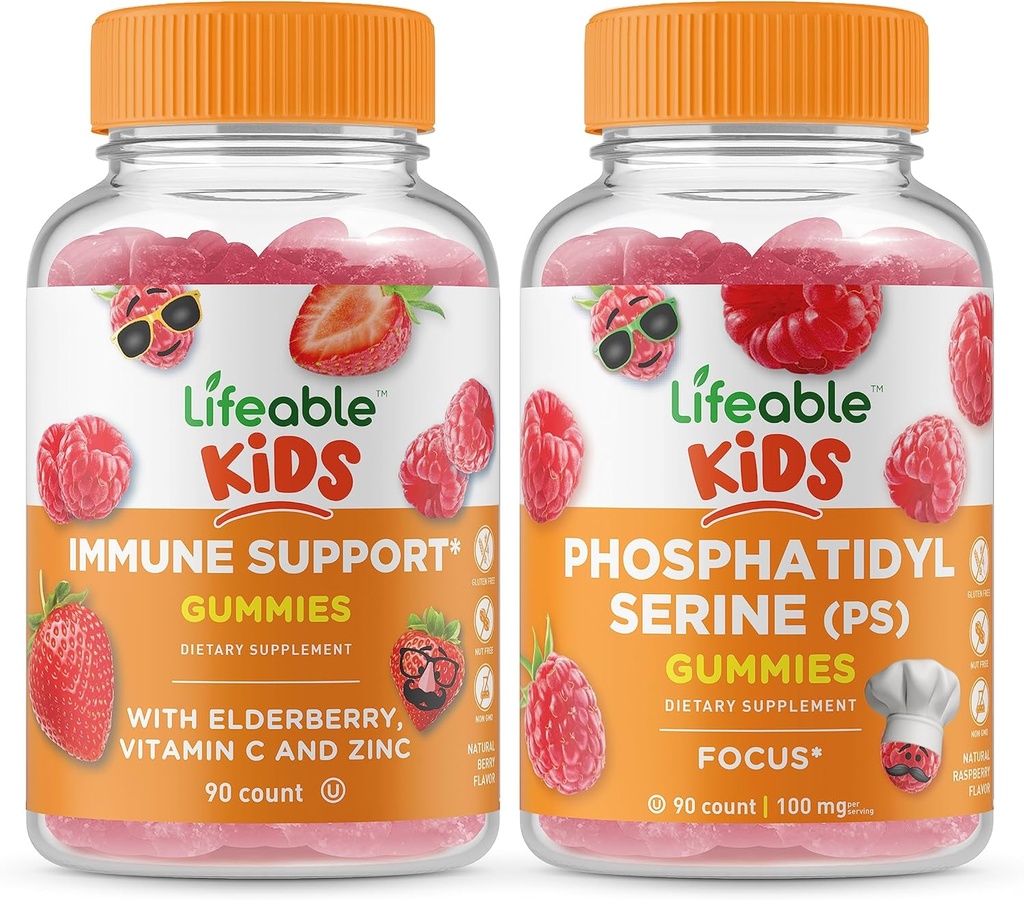 生みやすい免疫サポートキッズ+ Phosphatidylserine(PS)キッズ、グミーズバンドル - 偉大なテイスティング、ビタミンサプリメント、グルテンフリー、GMO無料、Chewable Gummy