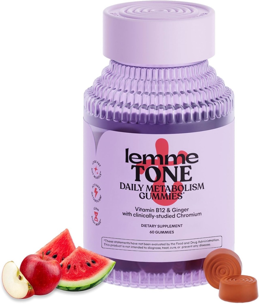 Lemme Tone Metabolism Gummies、Apple Cider Vinegar、臨床的にChromium、B12、Ginger Root Extract、Lean Body Mass、Watermelon Apple Flavor(30日の供給)を促進します。