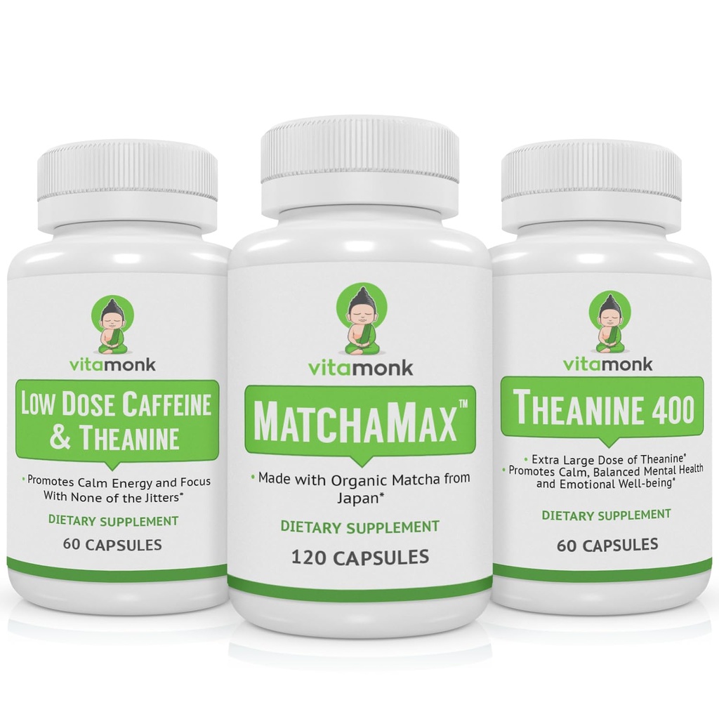 VitaMonk Matcha、低用量カフェインとテアニンバンドル - カルム、ジッターなしでエネルギーを集中