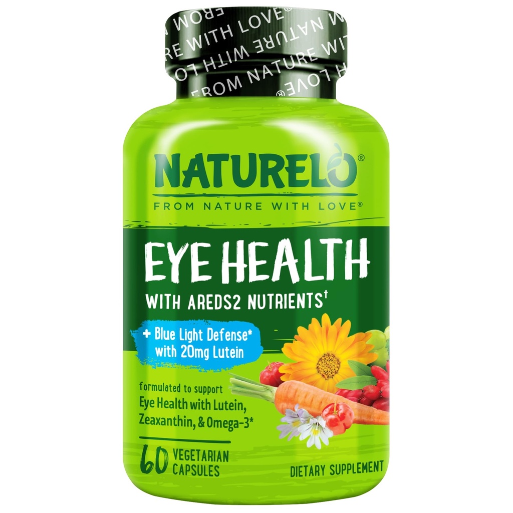 NATURELO の目のビタミン - Lutein、ゼアキサンチン、ビタミン C、E、亜鉛、プラス DHA - ドライアイ、健康な視野、目のサポートのためのサプリメント - 60 ビーガンカプセル